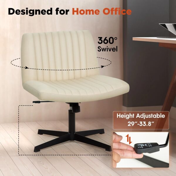 PayLessHere Criss Cross Chair,Armless Cross Legged Office Chair,Wide Comfty Desk Chair with No Wheels Modern Height Adjustable,Swivel Fabric Vanity Chair Computer Task Chair (Pack of 1, Beige) - Image 4