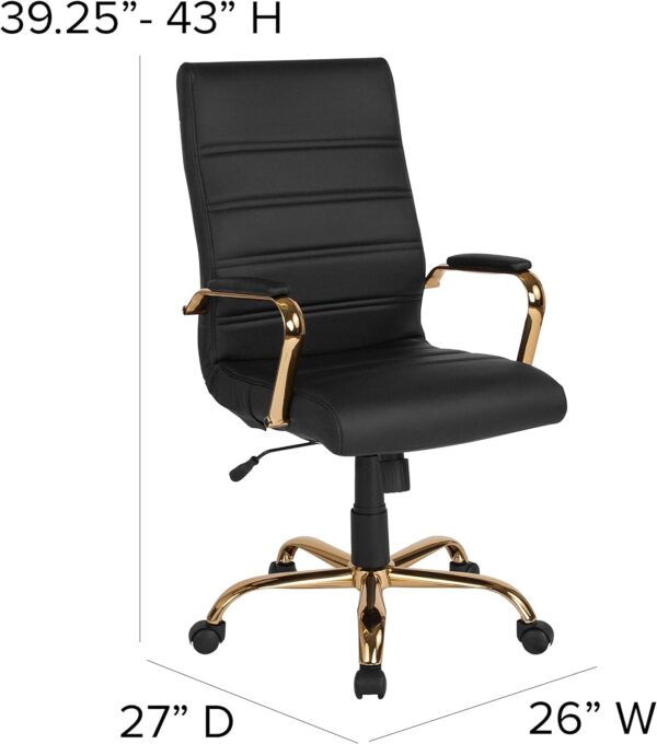 Flash Furniture Whitney High-Back Swivel LeatherSoft Desk Chair with Padded Seat and Armrests, Adjustable Height Padded Office Chair, Black/Gold - Image 3