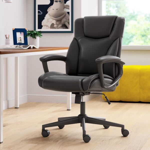 Serta Connor Executive Office, Ergonomic Computer Chair with Layered Body Pillows, Contoured Lumbar, Adjustable Seat Height, Bonded Leather, Black - Image 2