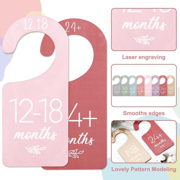 Waline 8Pcs Boho Design Hanging Wooden Colorful Baby Closet Size Hanger Organizer Double-Sided Newborn to 24 Months Thicken Baby Wardrobe Organizer - Image 3
