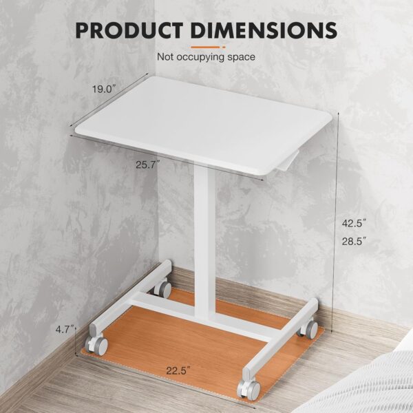 Sweetcrispy Mobile Small Standing Desk - Sit Stand Portable Rolling Laptop Desk with Lockable Wheels, Adjustable Height Computer Workstations, White - Image 3
