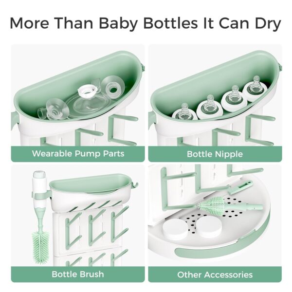 Momcozy DIY Larger Bottle Drying Rack for 18 Bottles, Space Saving Countertop Vertical Rack with Brushes Holder, Detachable Travel Bottle Rack for Baby Accessories & Pump Parts - Image 6