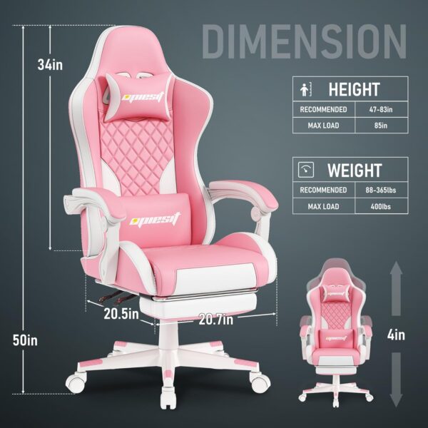 Gaming Chair Office Chair with Footrest, Height Adjustable, Ergonomic Computer Chairs with Pocket Spring Cushion, PU Leather,Video Game Chair 360° Swive, Seat Game Chairs Pink - Image 3