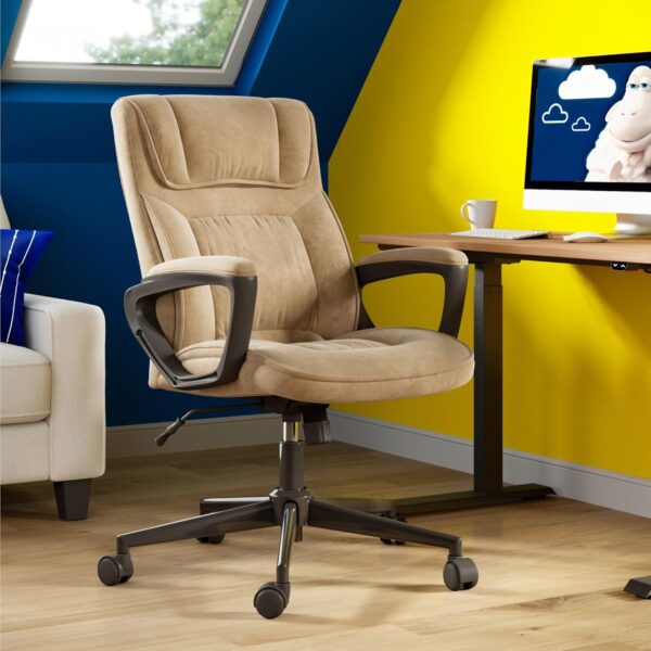 Serta Hannah Executive Home Office Desk Chair, Ergonomic Mid-Back with Lumbar Support, Firm Seat Cushion, Layered Body Pillows, Padded Armrests, Swivel Base, Easy Assembly, Microfiber, Beige - Image 2