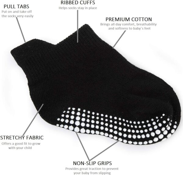 Zaples Baby Non Slip Grip Ankle Socks with Non Skid Soles for Infants Toddlers Kids Boys Girls - Image 2