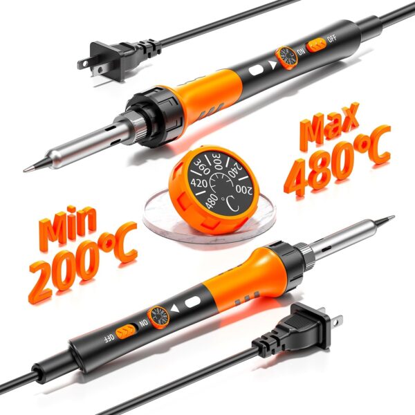 60W Adjustable Temperature Soldering Iron Kit - 9-in-1 With 5 Tips, Solder Wire Stand for Soldering and Repair - Image 3