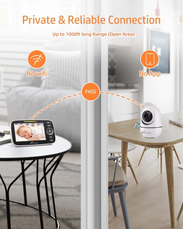 iFamily Split Screen Baby Monitor, Large Display Video Baby Monitor with 2 Cameras and Audio, Long Range, Remote pan tilt, Night Vision, Temperature Sensor, 2 Way Talk, Feeding Clock and lullabies. - Image 7