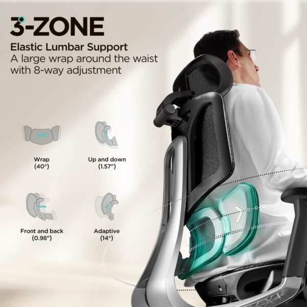 Hbada E3 Air Ergonomic Office Chair, Big and Tall Office Chair - with 3-Zone Dynamic Lumbar Support, 3D Adjustable Headrest, 3D Adjustable Armrests, Swivel, Black(No Footrest) - Image 4