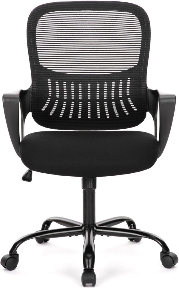 Home Office Computer Desk Chair, Ergonomic Mid-Back Mesh Rolling Work Swivel Task Chairs with Wheels, Comfortable Lumbar Support, Comfy Arms for Bedroom, Study, Dorm, Student