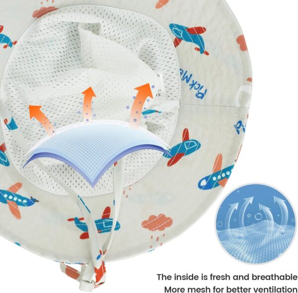 Baby Sun Hat 0-6 Years Boys Girls Adjustable Baby Bucket Hats UPF 50+ Wide Brim for Beach, Swim, Fishing, Camping - Image 2