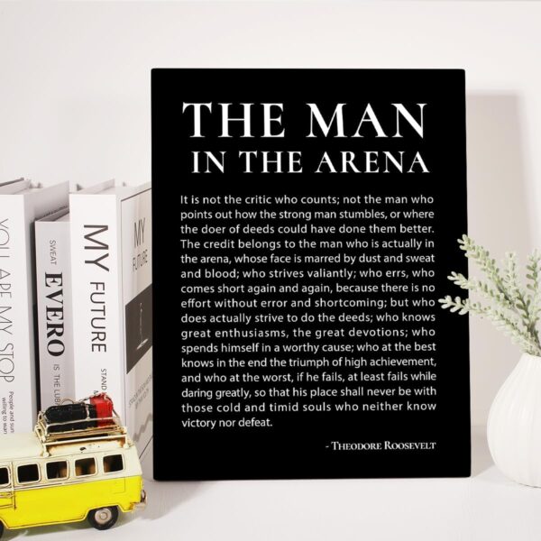 JerLoe Inspirational Canvas Wall Art Motivational the Man in the Arena Quote Canvas Print Positive Speech Quotes Canvas Painting Office Home Wall Decor Framed Gift 12x15 Inches (Black) - Image 3