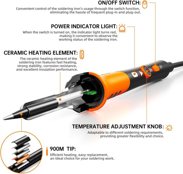 60W Adjustable Temperature Soldering Iron Kit - 9-in-1 With 5 Tips, Solder Wire Stand for Soldering and Repair - Image 2