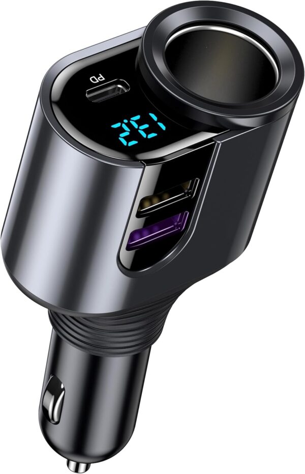 LIHAN USB C Car Charger, Cigarette Lighter Adapter,12V/24V Socket Splitter with 3 USB Ports, Type C PD Fast Car Charger Compatible for iPhone, Galaxy, iPad, GPS