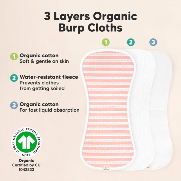 Organic Burp Cloths Baby Boy & Girl - 5-Pack Super Absorbent Cotton Burping Cloths for Babies, Soft & Plush Newborn Spit Up Rags, Infant Towels for Milk Spit Up, Unisex, Large 21" x 10" (Sweet Charm) - Image 4