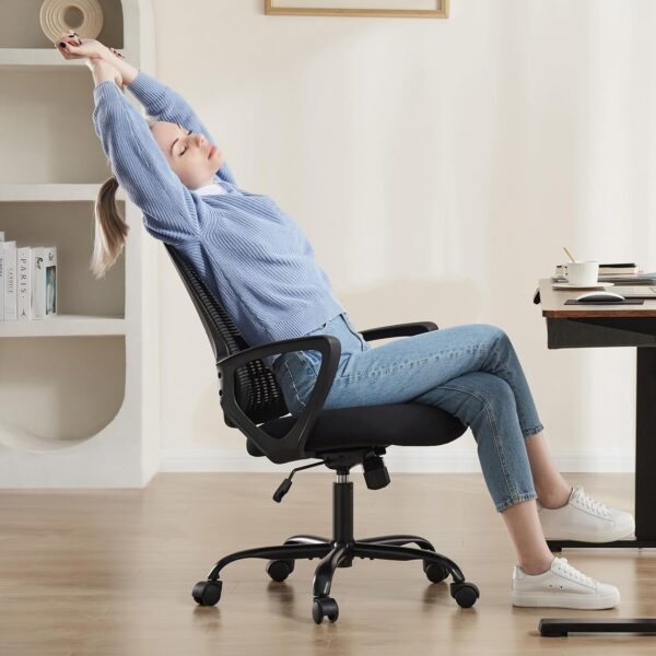 Home Office Computer Desk Chair, Ergonomic Mid-Back Mesh Rolling Work Swivel Task Chairs with Wheels, Comfortable Lumbar Support, Comfy Arms for Bedroom, Study, Dorm, Student - Image 2