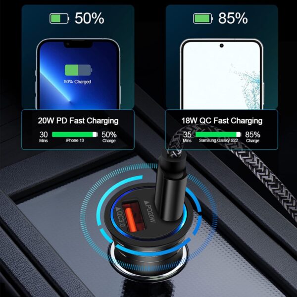 USB C Car Charger, 38W Fast Charge Car Charger Adapter PD&QC 3.0 Dual Port Cigarette Lighter USB Plug for iPhone 16e 16 15 14 13 12 11 Pro Max/Mini SE XR XS X 8,Samsung Galaxy S25 S24 S23 S22 S21 S20 - Image 3