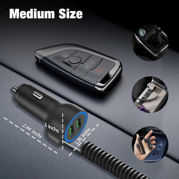 [Apple MFi Certified] USB Car Charger Plug, Aymla Dual Port Coiled Cord Auto Cigarette Lighter Adapter with 5FT Coiled Lightning Cable for iPhone 14 Pro Max/14 Plus/14/13 Pro/13 Mini/12/11/XS/XR/8 - Image 7