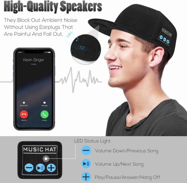 Hat with Bluetooth Speaker Adjustable Music Hat Bluetooth Cap for Outdoor Sports Baseball Cap, The Birthday Gifts for Men/Women/Boys/Girls - Image 3