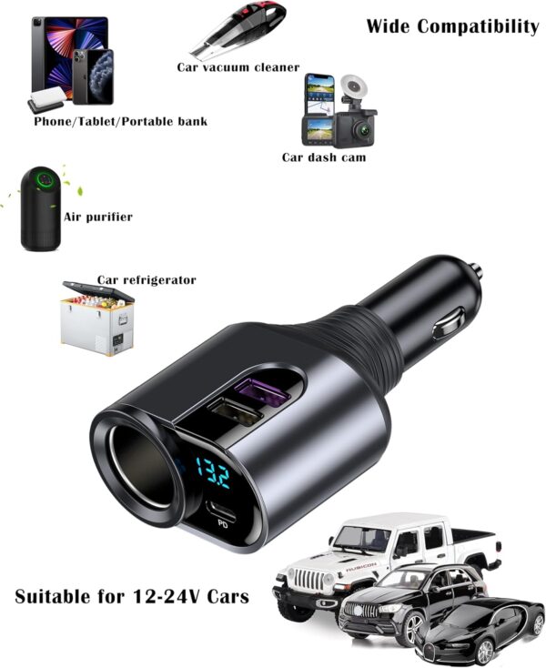 LIHAN USB C Car Charger, Cigarette Lighter Adapter,12V/24V Socket Splitter with 3 USB Ports, Type C PD Fast Car Charger Compatible for iPhone, Galaxy, iPad, GPS - Image 7