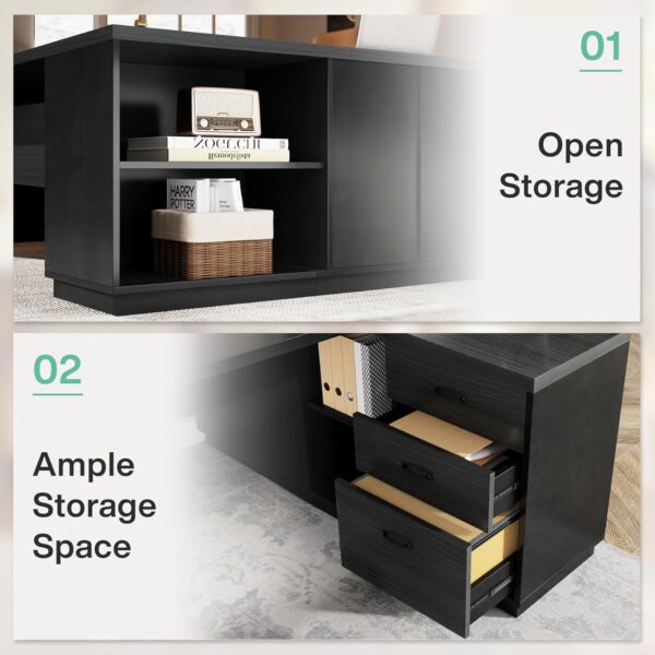 Tribesigns L-Shaped Executive Desk, 78" Modern Office Desk with Drawers and Lateral File Cabinet, Large Computer Table with Storage Shelves, Workstation for Home Office (Grey + Black) - Image 6