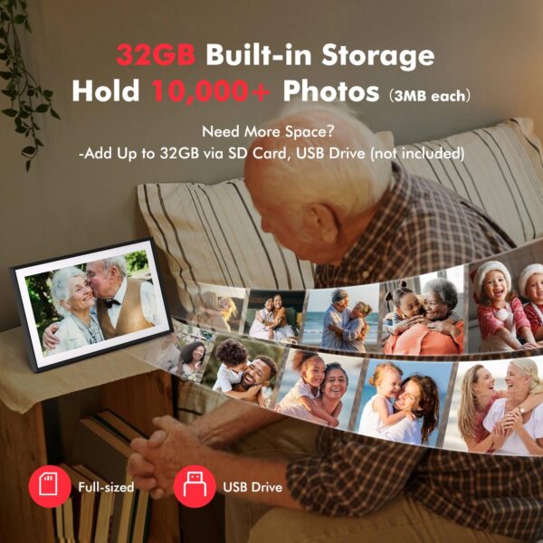 Digital Picture Frame, 15.6 Inch Large Frameo Digital Photo Frame WiFi, 32GB, 1920 * 1080 IPS HD Touch Screen, Tabletop&Wall-Mounted, Share Picture Video, Birthday, Wedding, for Mom - Image 4