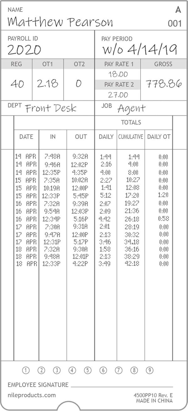 Nile Products - Authorized Time Cards for Nile Products 4500PP Compatible [ 4500PP10 ] Electronic Time Clock, Double Sided Time Sheets (3.37 x 7.37 Inches) - 100 Time Cards Per Package - Image 5