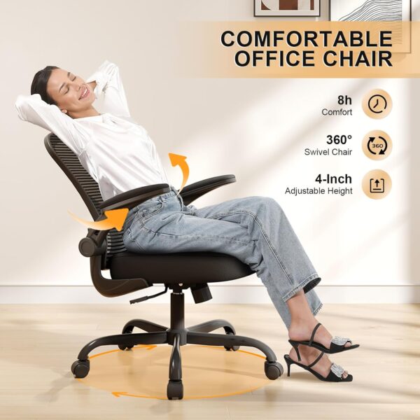 Office Chair, Ergonomic Desk Chairs 330LBS Capacity High Back Mesh Computer Chair with Flip-up Armrests, Comfy Work with Adjustable Lumbar Support, Rolling Swivel Executive Task Chair Black - Image 4