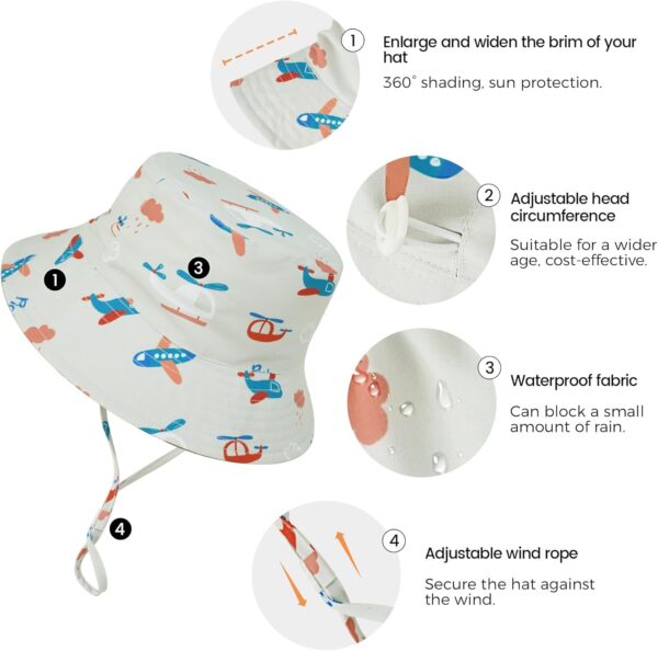 Baby Sun Hat 0-6 Years Boys Girls Adjustable Baby Bucket Hats UPF 50+ Wide Brim for Beach, Swim, Fishing, Camping - Image 3
