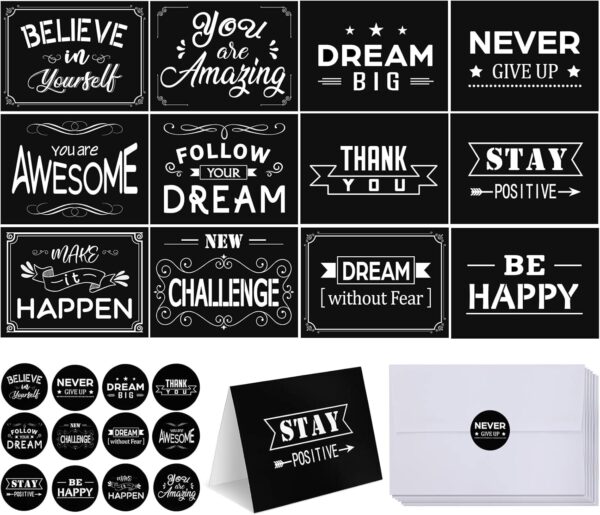 Outus 24 Set Motivational Greeting Cards with Envelopes Inspirational Note Graduation Cards Bulk with Envelopes and Stickers for College Colleague Office Workers Basketball Birthday Party Supplies