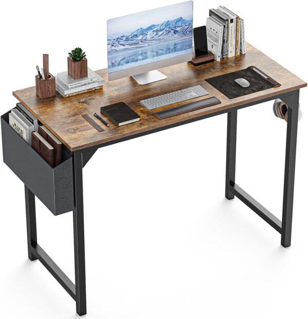 DUMOS 40 Inch Office Small Computer Desk Modern Simple Style Writing Study Work Table for Home Bedroom - Wood Brown