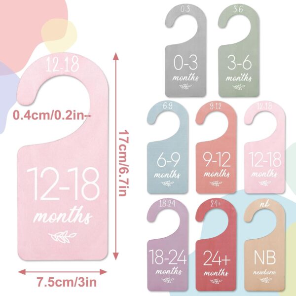 Waline 8Pcs Boho Design Hanging Wooden Colorful Baby Closet Size Hanger Organizer Double-Sided Newborn to 24 Months Thicken Baby Wardrobe Organizer - Image 2