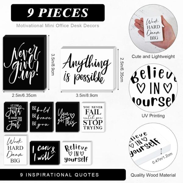 Yulejo 9 Pcs Mini Inspirational Wooden Signs Office Desk Decor Valentines Day Gifts Positive Motivational Quotes Table Decor Bathroom Shelf Cheer up - Image 2