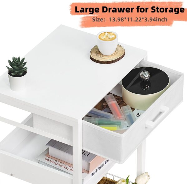 Lerliuo White Printer Stand with Fabric Drawer, 3 Tier Industrial Side Table, Modern Small Printer Desk Holder with Storage Shelf,Multi-Functional Bedside Tables for Home Office Fax Machine Scanner - Image 6