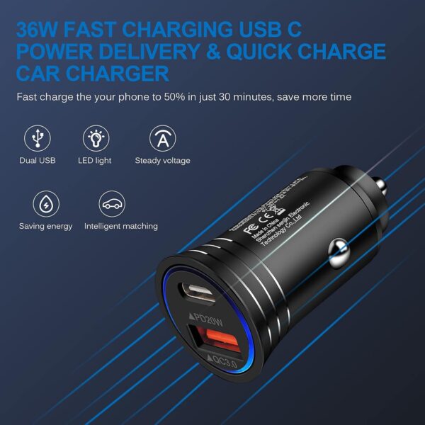 USB C Car Charger, 38W Fast Charge Car Charger Adapter PD&QC 3.0 Dual Port Cigarette Lighter USB Plug for iPhone 16e 16 15 14 13 12 11 Pro Max/Mini SE XR XS X 8,Samsung Galaxy S25 S24 S23 S22 S21 S20 - Image 5