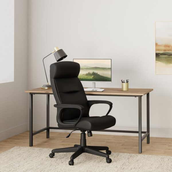 STAPLES Rutherford Ergonomic Manager & Executive Office Chair, High Back Swivel, Adjustable Height, Luxura Faux Leather, Black - Image 2