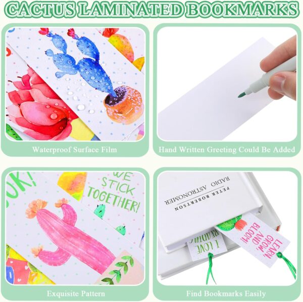 Jetec 80 Pieces Cactus Bookmarks Laminated Reading Bookmarks with 80 Pieces Ribbon Motivational Inspiring Quote Book Markers for Teacher Student Kids Classroom School Office - Image 3