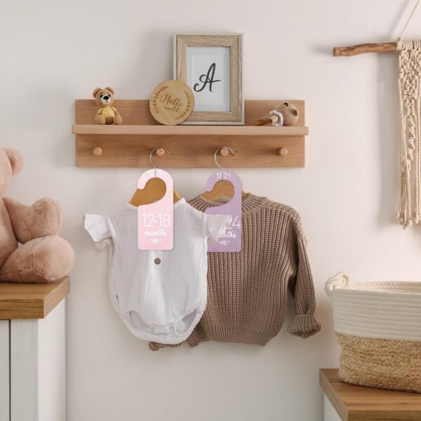 Waline 8Pcs Boho Design Hanging Wooden Colorful Baby Closet Size Hanger Organizer Double-Sided Newborn to 24 Months Thicken Baby Wardrobe Organizer - Image 5