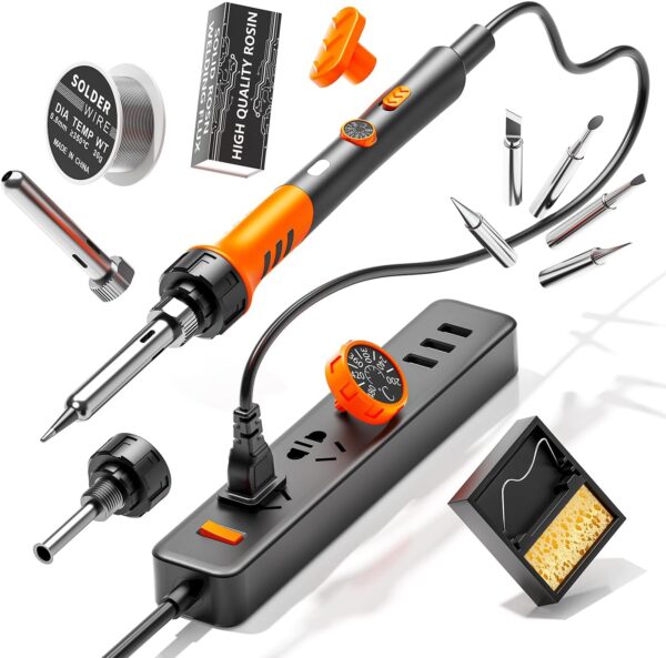 60W Adjustable Temperature Soldering Iron Kit - 9-in-1 With 5 Tips, Solder Wire Stand for Soldering and Repair - Image 6