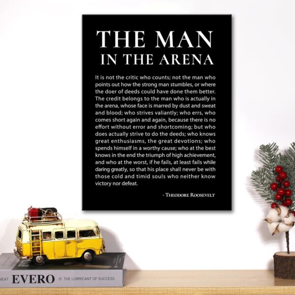 JerLoe Inspirational Canvas Wall Art Motivational the Man in the Arena Quote Canvas Print Positive Speech Quotes Canvas Painting Office Home Wall Decor Framed Gift 12x15 Inches (Black) - Image 4