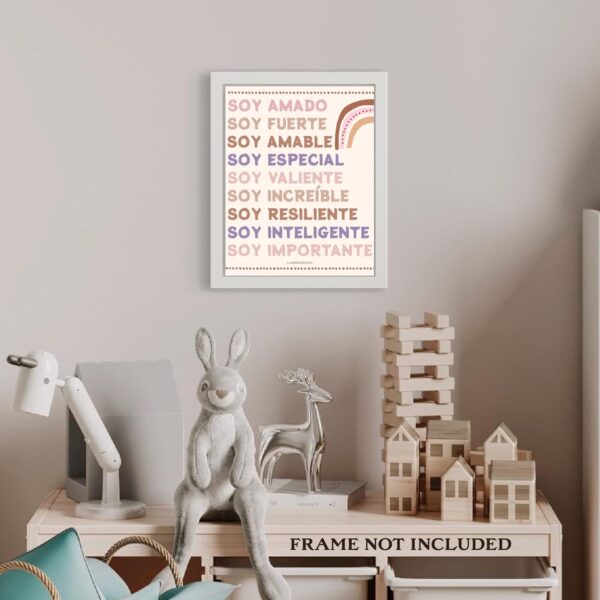 LARKINROAD Spanish Classroom Decor Positive Affirmations Wall Art (11 x 14 Unframed) Playroom, Boho Wall Art Inspirational Positive Quotes Spanish Quotes Kids Bedroom, Nursery Decor - Image 4