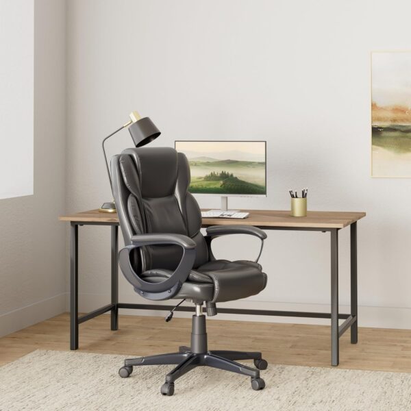 STAPLES Mcallum Ergonomic Manager & Executive Office Chair, Task Desk Swivel Chair with Wheels, Adjustable Height, Bonded Leather, Black - Image 2