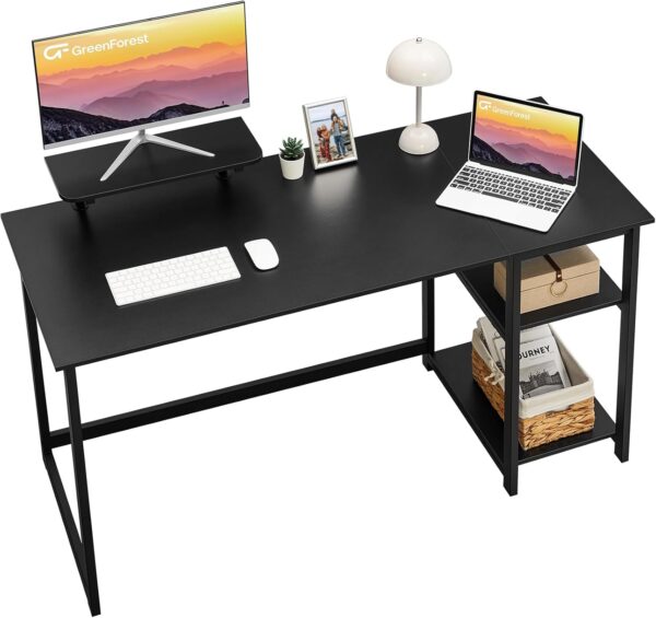 GreenForest Computer Home Office Desk with Monitor Stand and Reversible Storage Shelves,55 inch Modern Simple Writing Study PC Work Table,Black