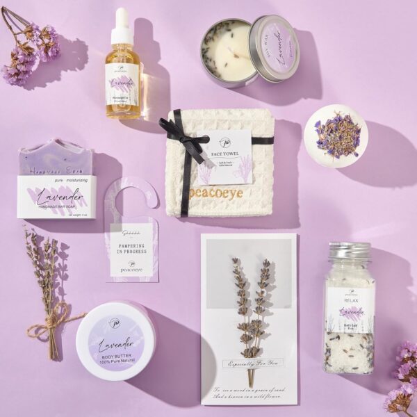 Gifts for Women Spa Gifts Lavender Bath Gift Baskets Relaxing Self Care Gift for Mom Her Sister Wife Auntie Home Bath Kit Care Package Birthday Friendship Gift Ideas - Image 8
