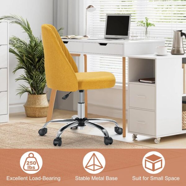 DUMOS Office Desk Chair, Modern Cute Rolling Vanity Swivel Task Chairs with Wheels, Comfortable Back Seat Armless for Home, Bedrooms, Office, Study, Student, Adults, Make-up, Dressing Room, Yellow - Image 6