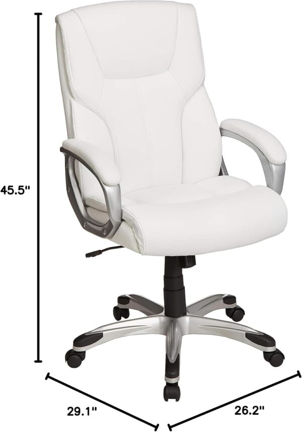 Amazon Basics Executive Home Office Desk Chair with Padded Armrests, Adjustable Height and Tilt, Rolling Swivel Chair, 275 Pound Capacity, White and Pewter - Image 8