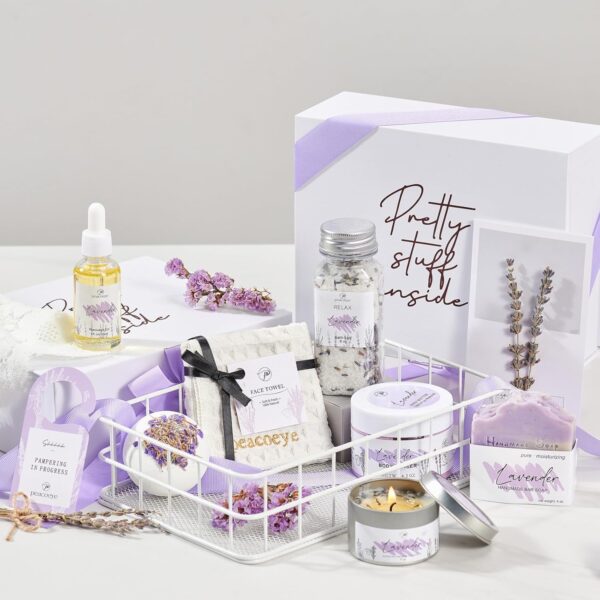 Gifts for Women Spa Gifts Lavender Bath Gift Baskets Relaxing Self Care Gift for Mom Her Sister Wife Auntie Home Bath Kit Care Package Birthday Friendship Gift Ideas - Image 2