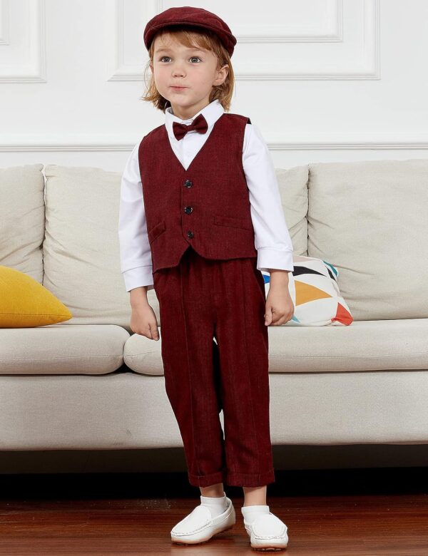 A&J DESIGN 4pcs Baby Boys Suit, 3 Months - 18 Months, Gentleman Romper & Vest & Berets Hat & Bow Tie - Image 2