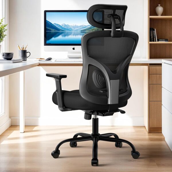 HUANUO Ergonomic Office Chair, High Back Mesh Chair for Big and Tall People with Lumbar Support, Adjustable Headrest and Armrest, Thick Cushion & Tilt Function Recliner for Home Office Black
