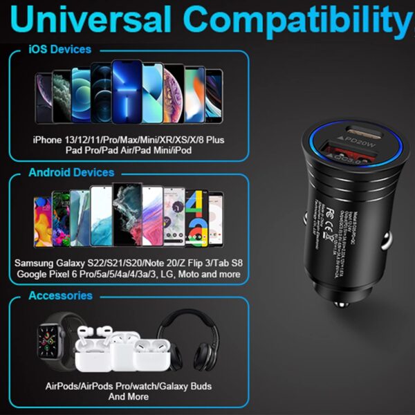 USB C Car Charger, 38W Fast Charge Car Charger Adapter PD&QC 3.0 Dual Port Cigarette Lighter USB Plug for iPhone 16e 16 15 14 13 12 11 Pro Max/Mini SE XR XS X 8,Samsung Galaxy S25 S24 S23 S22 S21 S20 - Image 7