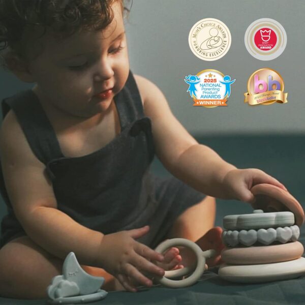 Moonkie Stacks of Circles Soft Teething Toy | Educational Learning Baby Toy | Stacking Ring Toys for Babies Boy and Girl | 7 Piece Teethers Set - Image 4